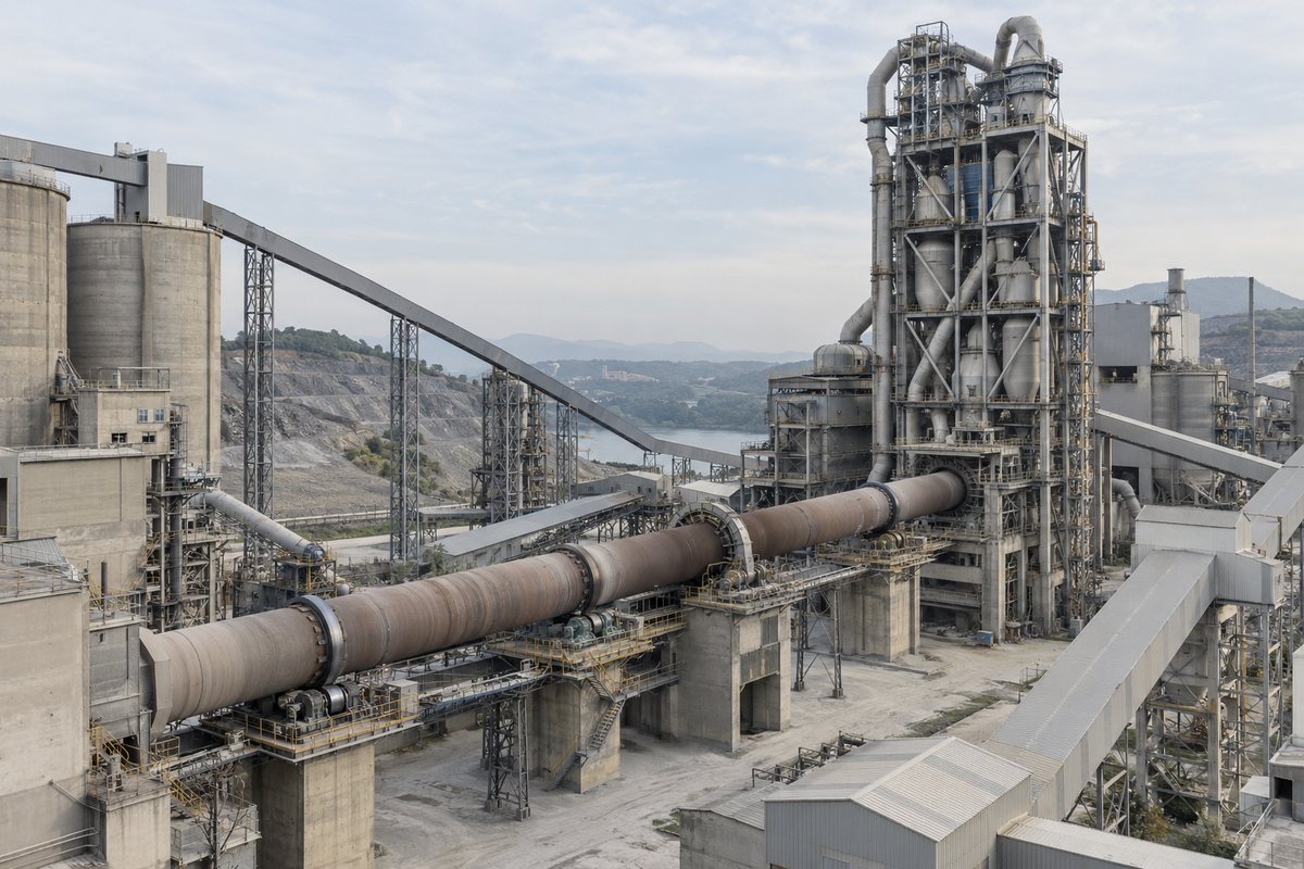 Cement plant with a rotary kiln line and preheater tower